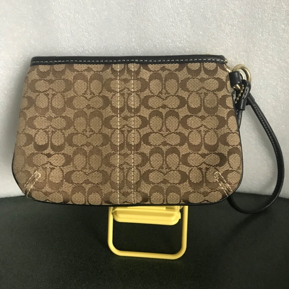 Coach Brown Canvas Leather Sig C Corner Zip Wristlet Mini Pouch - Picture 5 of 16